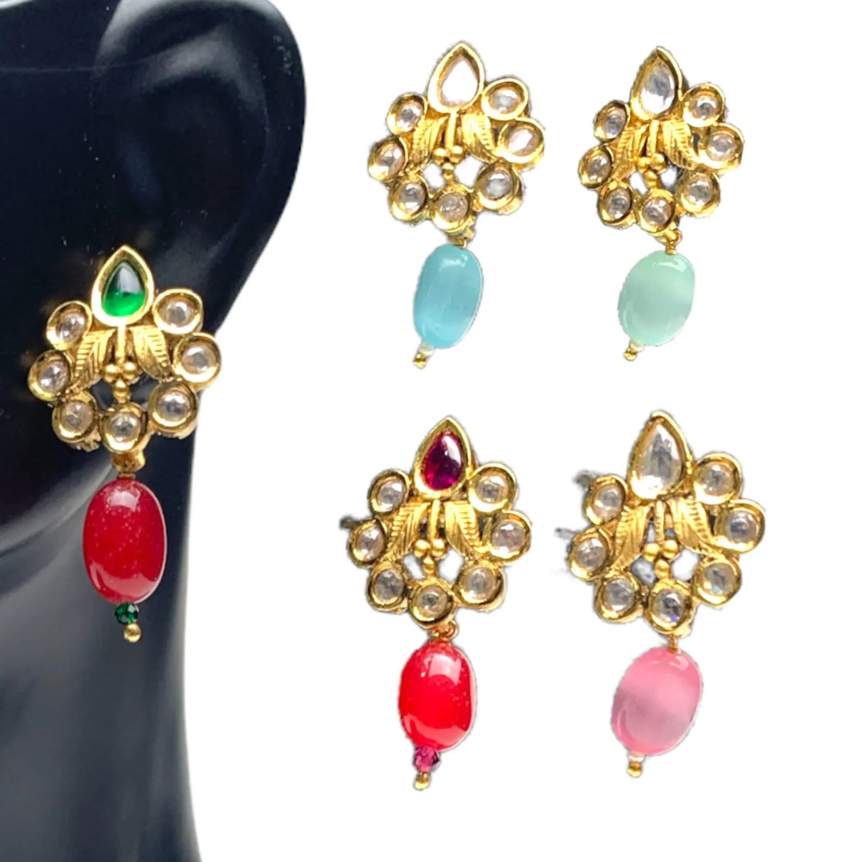Indian Kundan Small Earrings for Women - Indian Traditional Small Jhumka Chandbali Kundan Stud Earrings in Gold & White Tone Bollywood Style Small Dangle Earrings for Women Bridal Jewellery - LoveNspire