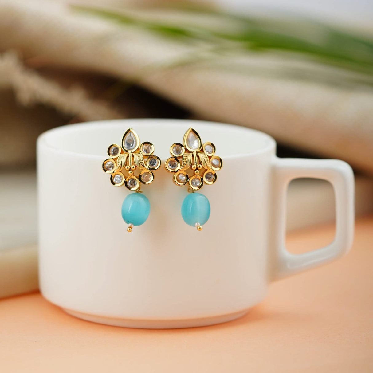 Indian Kundan Small Earrings for Women - Indian Traditional Small Jhumka Chandbali Kundan Stud Earrings in Gold & White Tone Bollywood Style Small Dangle Earrings for Women Bridal Jewellery - LoveNspire