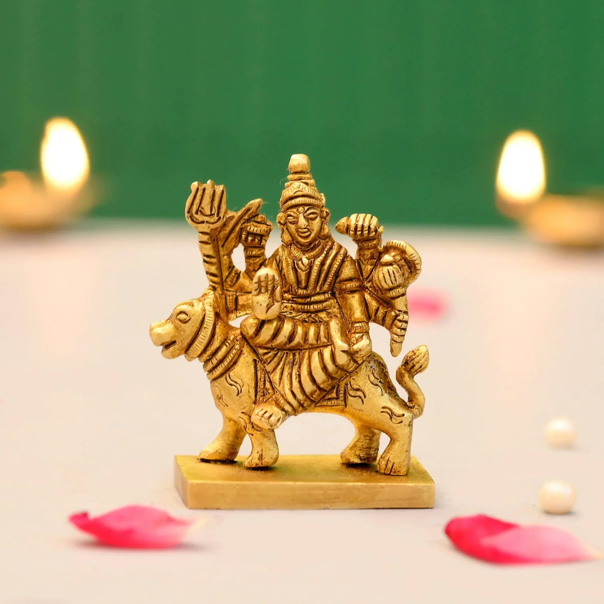 Brass Durga Idol Statue Religious Figurine Goddess Maa Durga Mata Rani Murti for Navratri Pooja Room Home Temple Mandir Decor - Housewarming Gift (3.5 Inches) - LoveNspire