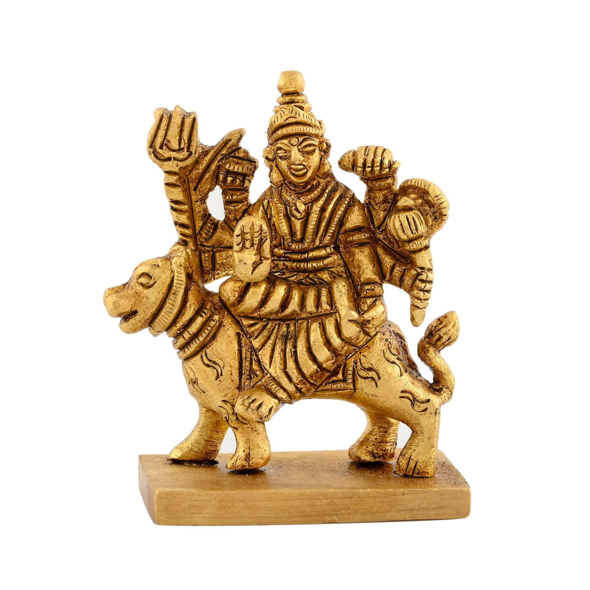 Brass Durga Idol Statue Religious Figurine Goddess Maa Durga Mata Rani Murti for Navratri Pooja Room Home Temple Mandir Decor - Housewarming Gift (3.5 Inches) - LoveNspire