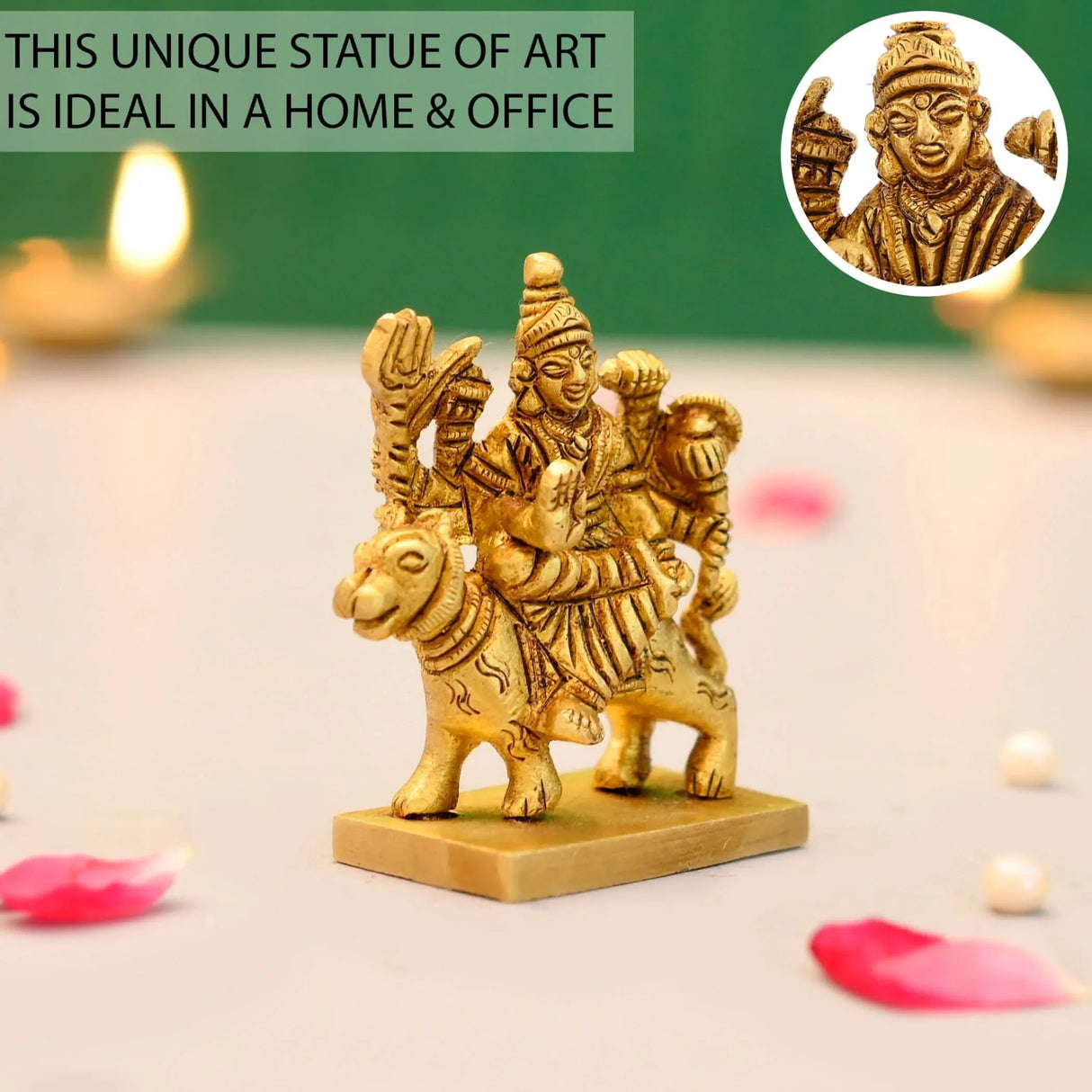 Brass Durga Idol Statue Religious Figurine Goddess Maa Durga Mata Rani Murti for Navratri Pooja Room Home Temple Mandir Decor - Housewarming Gift (3.5 Inches) - LoveNspire