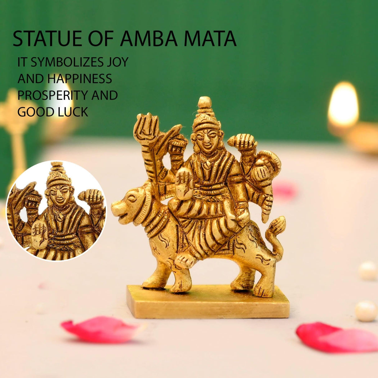 Brass Durga Idol Statue Religious Figurine Goddess Maa Durga Mata Rani Murti for Navratri Pooja Room Home Temple Mandir Decor - Housewarming Gift (3.5 Inches) - LoveNspire