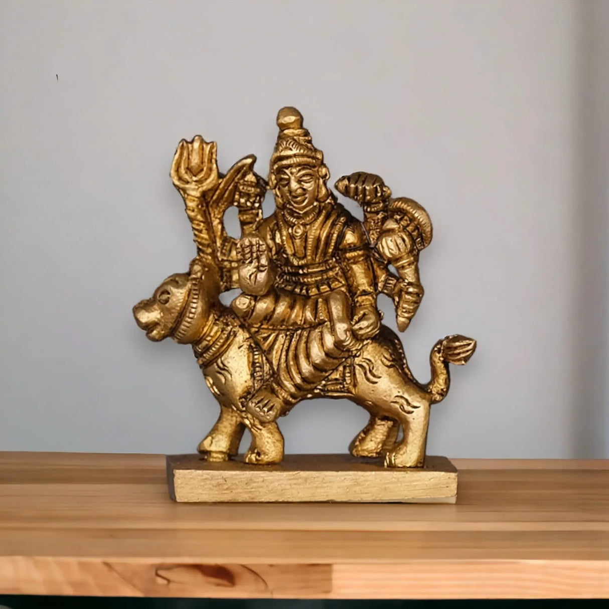 Brass Durga Idol Statue Religious Figurine Goddess Maa Durga Mata Rani Murti for Navratri Pooja Room Home Temple Mandir Decor - Housewarming Gift (3.5 Inches) - LoveNspire