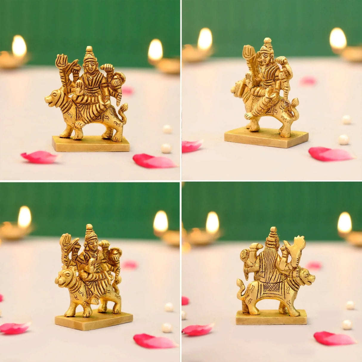 Brass Durga Idol Statue Religious Figurine Goddess Maa Durga Mata Rani Murti for Navratri Pooja Room Home Temple Mandir Decor - Housewarming Gift (3.5 Inches) - LoveNspire