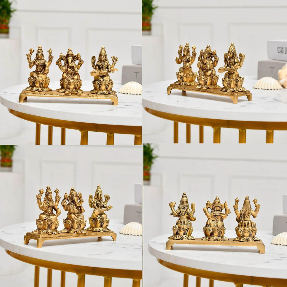 Laxmi Ganesh Saraswati Statue Brass Religious Figurine Hindu God Ganesha and Goddess Lakshmi Saraswati Idol Murti for Puja Room Home Temple Mandir Decor - Diwali Housewarming Gift (3 Inch) - LoveNspire