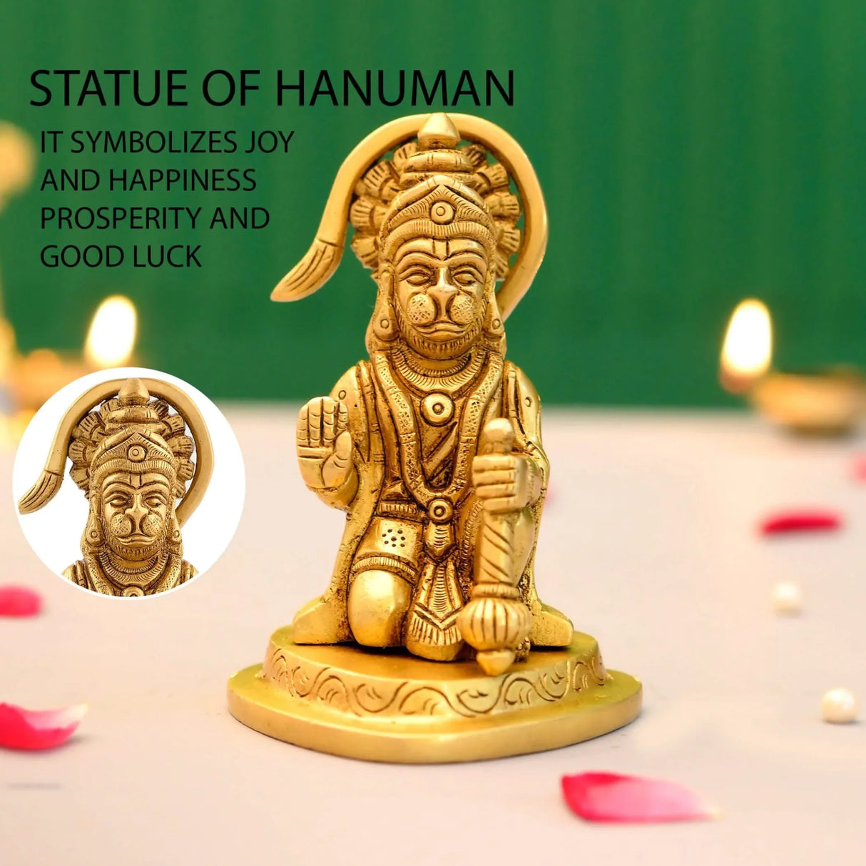 Brass Hanuman Statue Anjani Pawan Putra Lord Bajrangbali Idol Murti Hindu Religious Divine Sculpture for Home Office Entrance Pooja Room Temple Mandir Decor Housewarming Gift (3.9 Inches) - LoveNspire