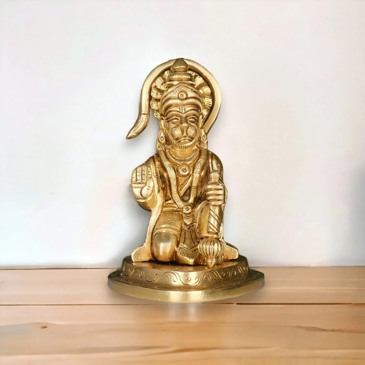 Brass Hanuman Statue Anjani Pawan Putra Lord Bajrangbali Idol Murti Hindu Religious Divine Sculpture for Home Office Entrance Pooja Room Temple Mandir Decor Housewarming Gift (3.9 Inches) - LoveNspire
