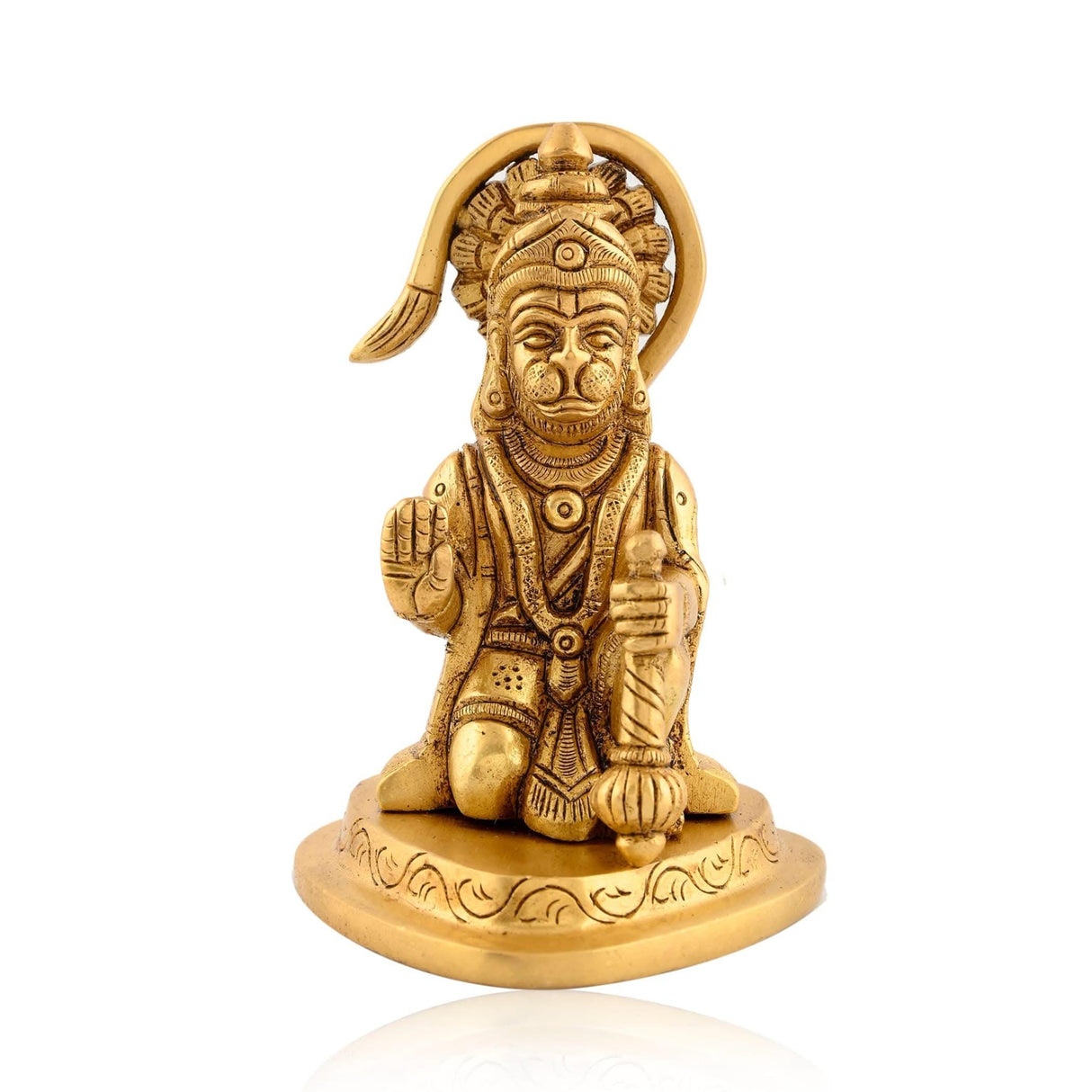 Brass Hanuman Statue Anjani Pawan Putra Lord Bajrangbali Idol Murti Hindu Religious Divine Sculpture for Home Office Entrance Pooja Room Temple Mandir Decor Housewarming Gift (3.9 Inches) - LoveNspire