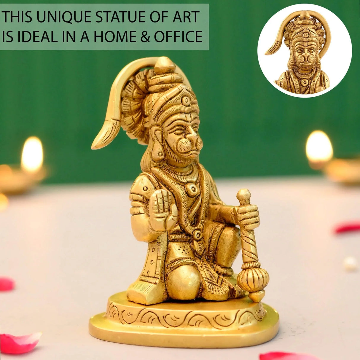 Brass Hanuman Statue Anjani Pawan Putra Lord Bajrangbali Idol Murti Hindu Religious Divine Sculpture for Home Office Entrance Pooja Room Temple Mandir Decor Housewarming Gift (3.9 Inches) - LoveNspire