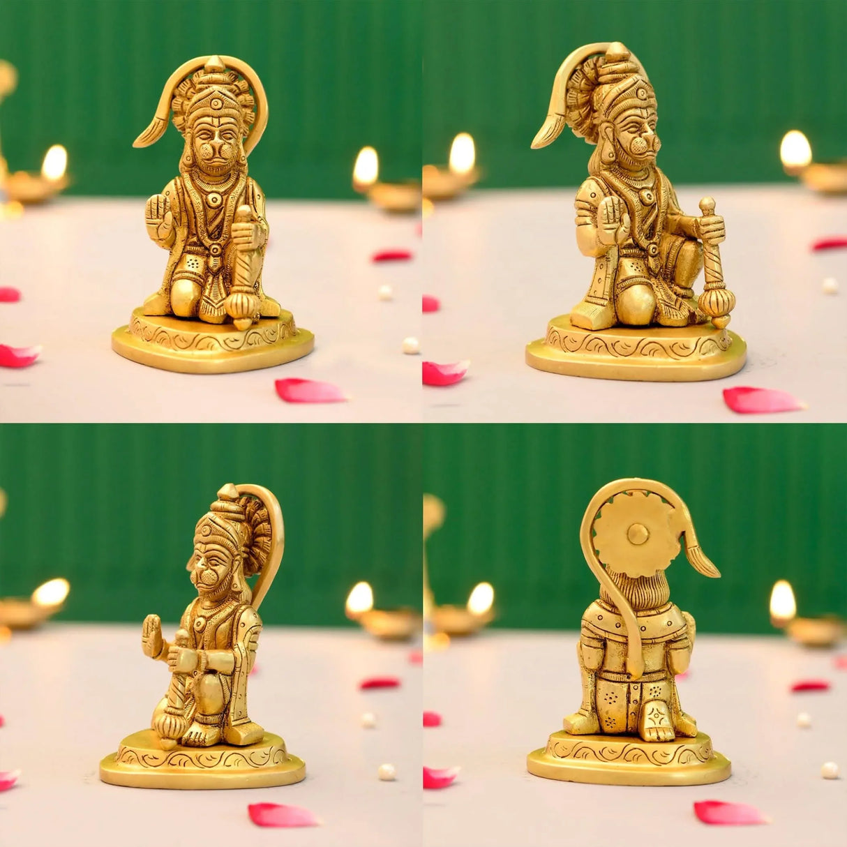 Brass Hanuman Statue Anjani Pawan Putra Lord Bajrangbali Idol Murti Hindu Religious Divine Sculpture for Home Office Entrance Pooja Room Temple Mandir Decor Housewarming Gift (3.9 Inches) - LoveNspire