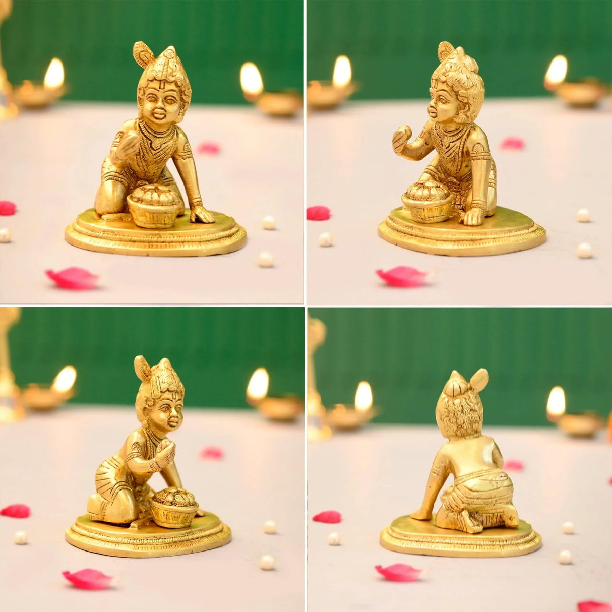 Brass Krishna Laddoo Gopal Kanha Bal Gopal Thakur Ji Makhan Chor Statue Idol Murti Sculpture Figurine for Home Temple Decor - Decorative Showpiece Janmashtami Housewarming Gift (3.5 Inches) - LoveNspire