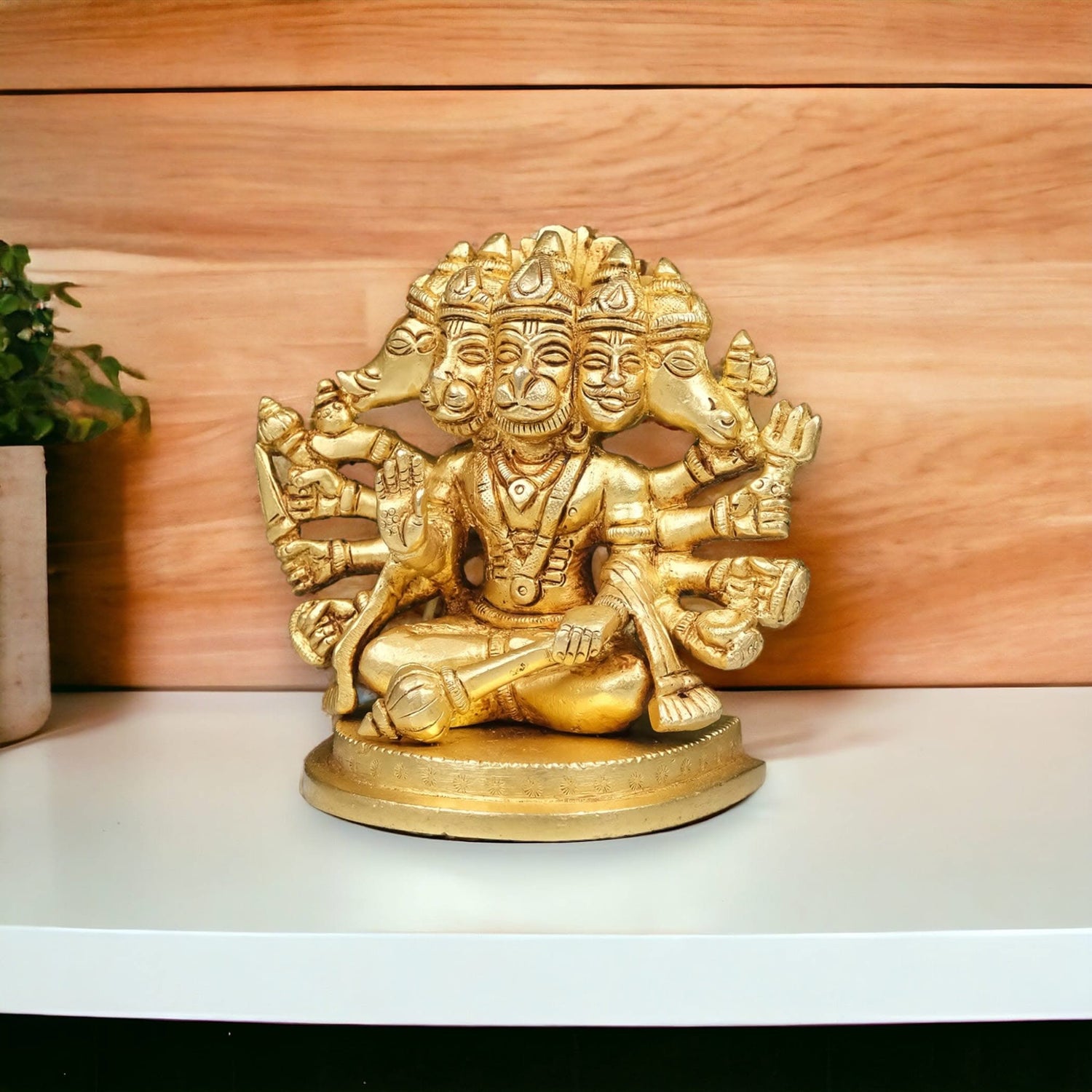 Brass Panchmukhi Hanuman Statue Anjani Pawan Putra Lord Bajrangbali Idol Murti Hindu Religious Divine Sculpture for Home Office Entrance Pooja Room Temple Mandir Decor Housewarming Gift - LoveNspire