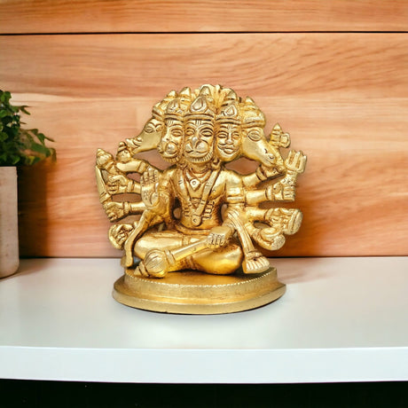 Brass Panchmukhi Hanuman Statue Anjani Pawan Putra Lord Bajrangbali Idol Murti Hindu Religious Divine Sculpture for Home Office Entrance Pooja Room Temple Mandir Decor Housewarming Gift - LoveNspire