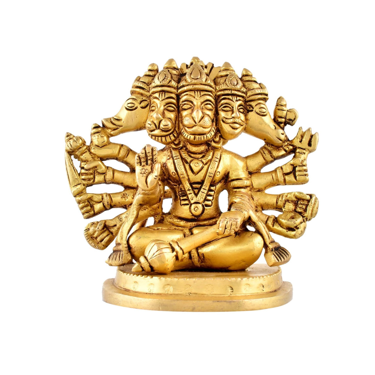 Brass Panchmukhi Hanuman Statue Anjani Pawan Putra Lord Bajrangbali Idol Murti Hindu Religious Divine Sculpture for Home Office Entrance Pooja Room Temple Mandir Decor Housewarming Gift - LoveNspire