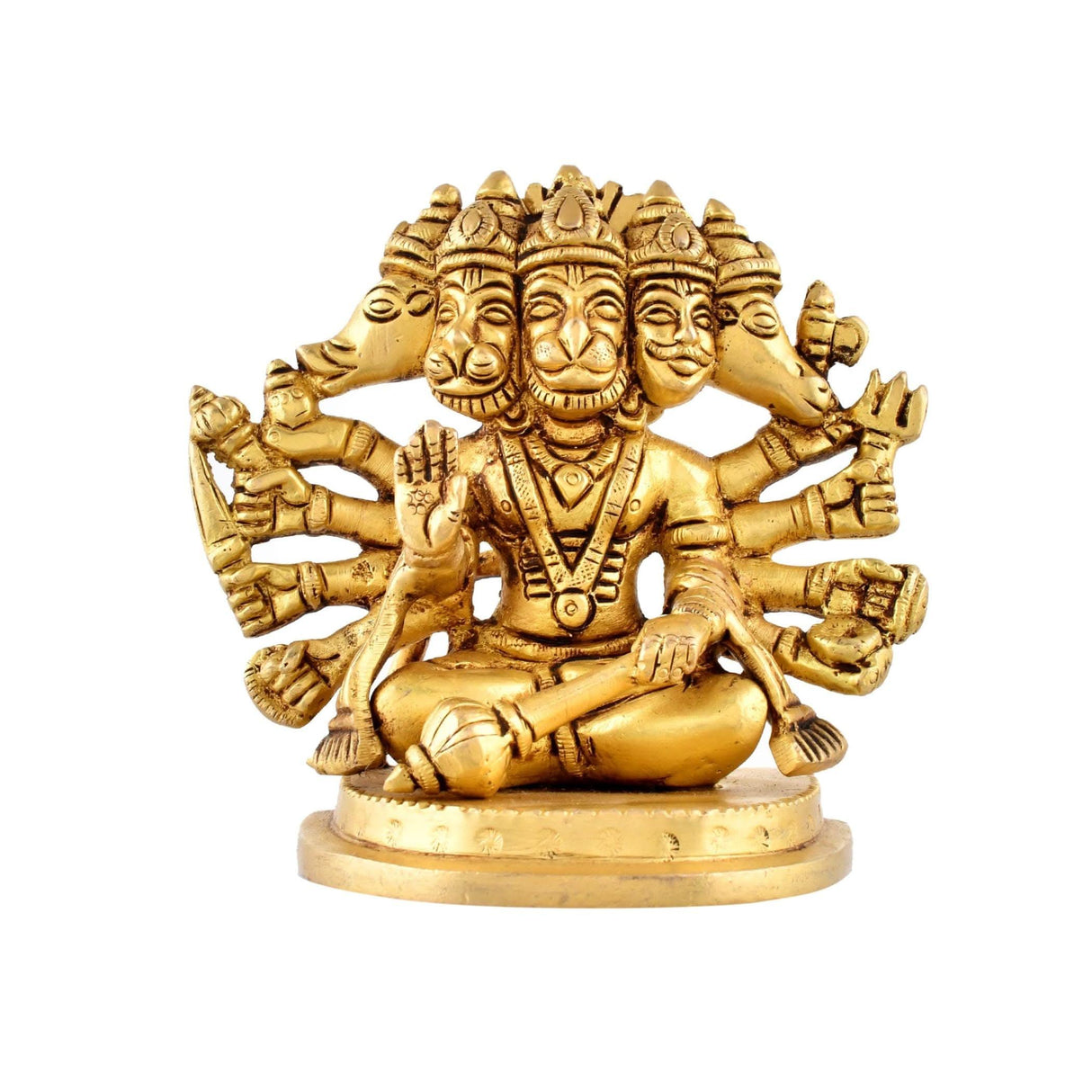 Brass Panchmukhi Hanuman Statue Anjani Pawan Putra Lord Bajrangbali Idol Murti Hindu Religious Divine Sculpture for Home Office Entrance Pooja Room Temple Mandir Decor Housewarming Gift - LoveNspire