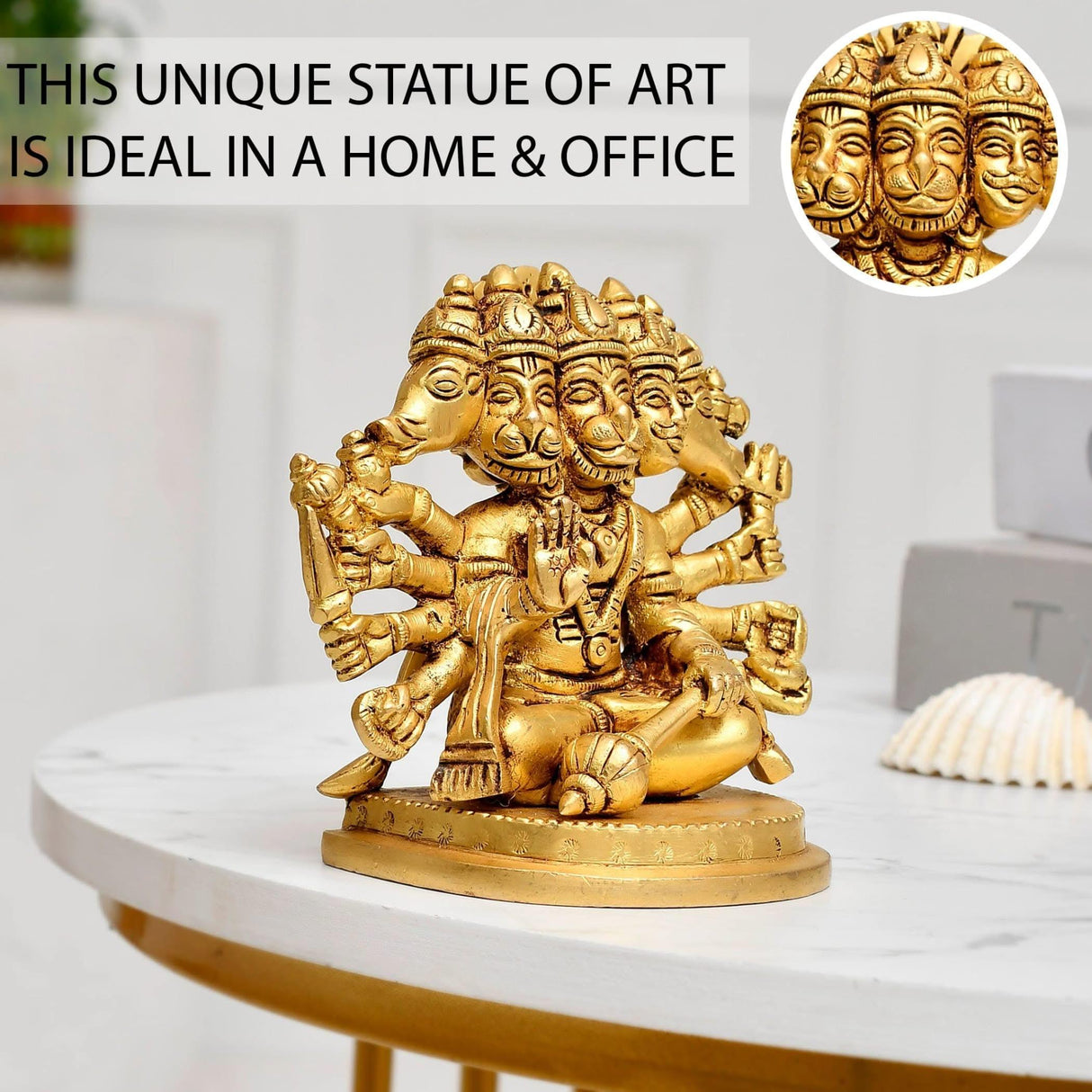 Brass Panchmukhi Hanuman Statue Anjani Pawan Putra Lord Bajrangbali Idol Murti Hindu Religious Divine Sculpture for Home Office Entrance Pooja Room Temple Mandir Decor Housewarming Gift - LoveNspire