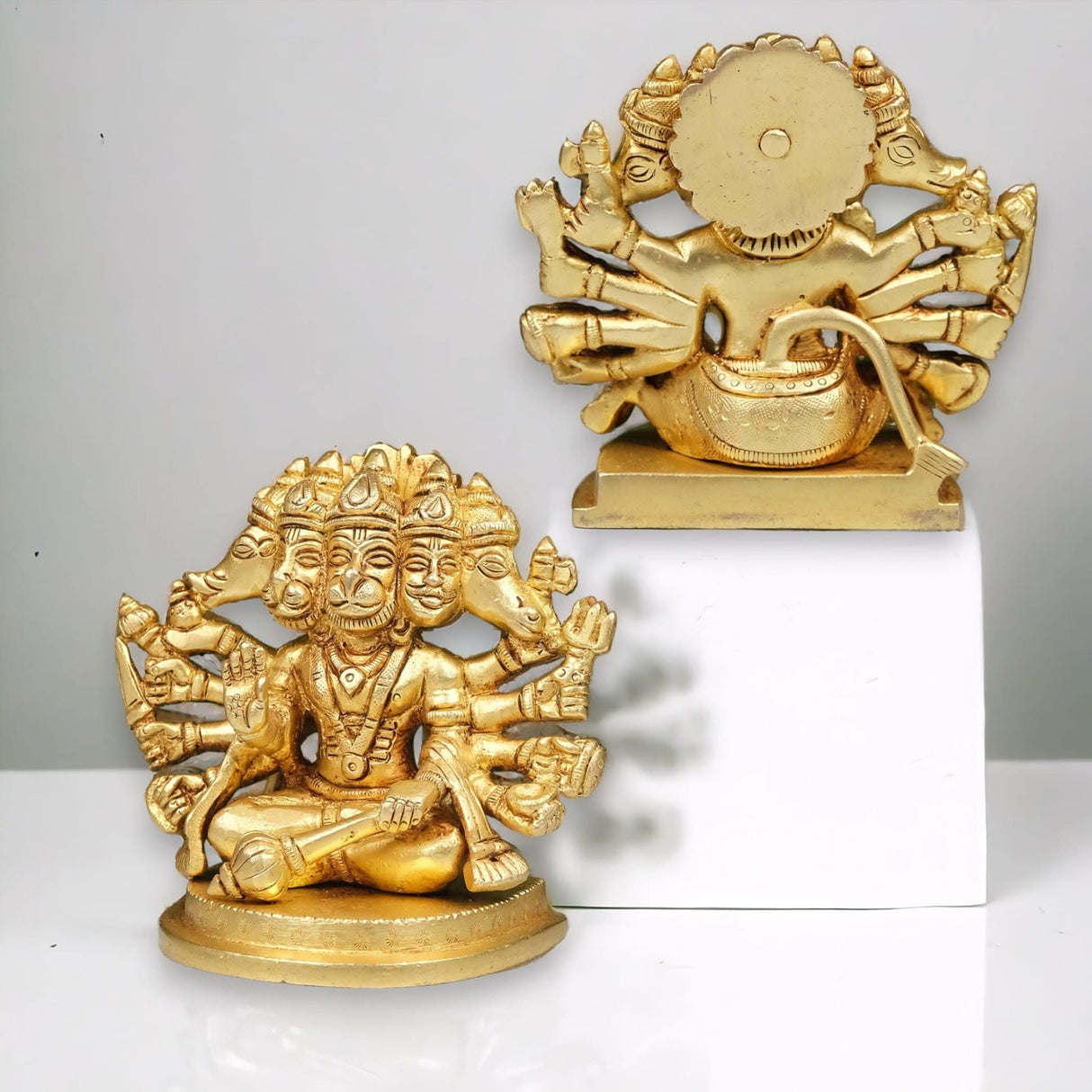 Brass Panchmukhi Hanuman Statue Anjani Pawan Putra Lord Bajrangbali Idol Murti Hindu Religious Divine Sculpture for Home Office Entrance Pooja Room Temple Mandir Decor Housewarming Gift - LoveNspire