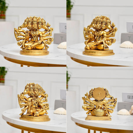 Brass Panchmukhi Hanuman Statue Anjani Pawan Putra Lord Bajrangbali Idol Murti Hindu Religious Divine Sculpture for Home Office Entrance Pooja Room Temple Mandir Decor Housewarming Gift - LoveNspire