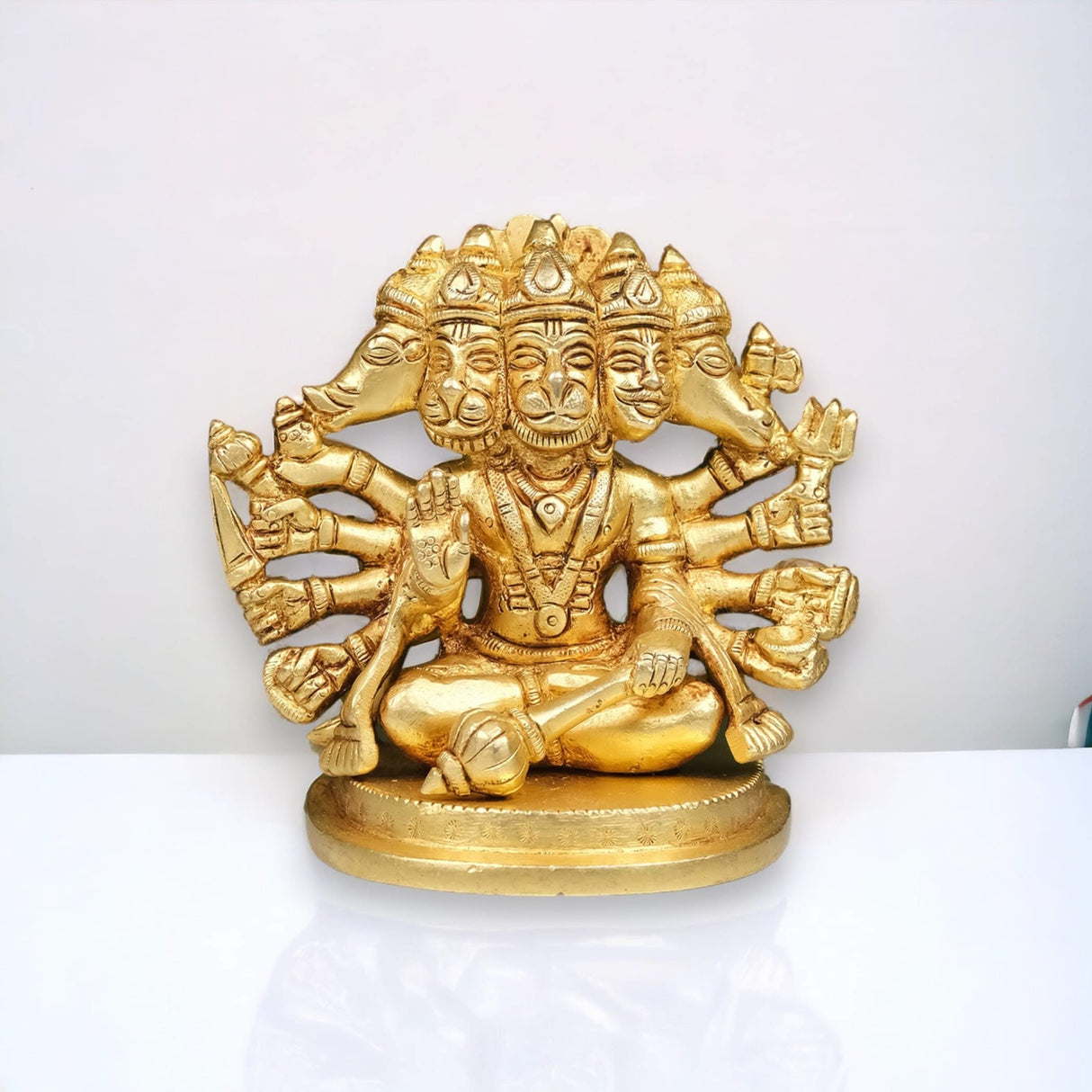 Brass Panchmukhi Hanuman Statue Anjani Pawan Putra Lord Bajrangbali Idol Murti Hindu Religious Divine Sculpture for Home Office Entrance Pooja Room Temple Mandir Decor Housewarming Gift - LoveNspire