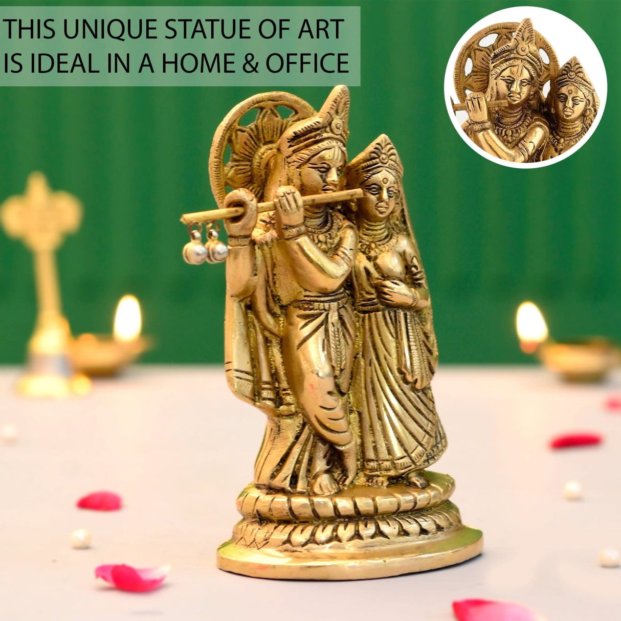 Brass Radha Krishna Statue Hindu God Religious Lord Krishna with Radha Rani Murti Idol - Sculpture for Home Temple Mandir Pooja Decor - Decorative Showpiece Housewarming Gift (5.5 Inches) - LoveNspire