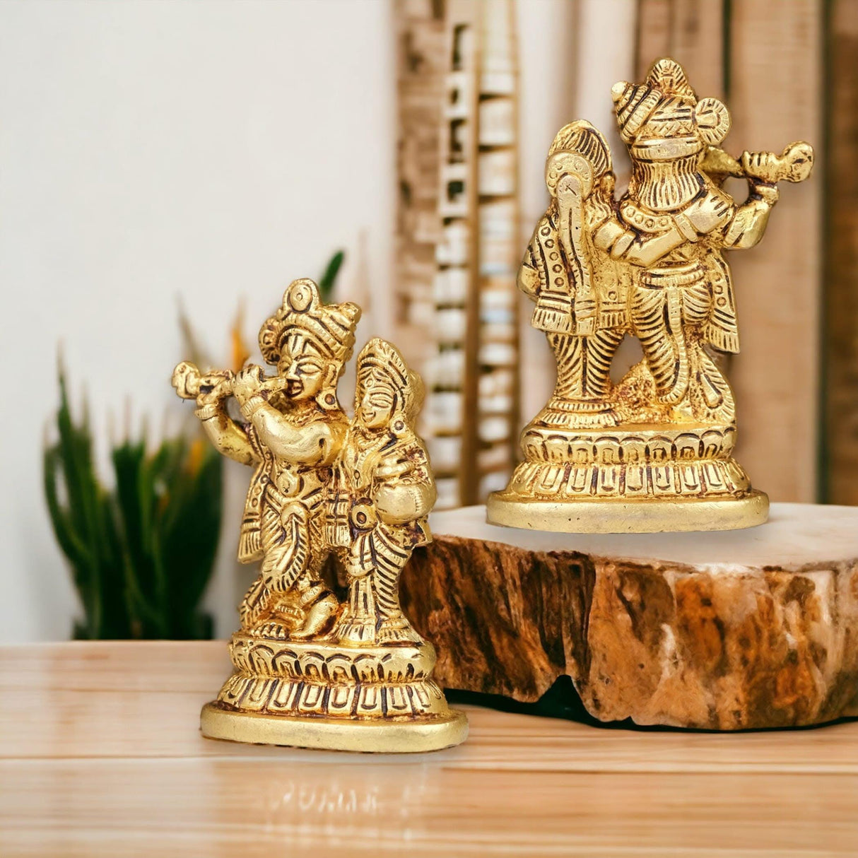 Brass Radha Krishna Statue Hindu God Religious Small Lord Krishna with Radha Rani Murti Idol - Sculpture for Home Temple Mandir Pooja Decor - Showpiece Housewarming Gift (3.5 Inches) - LoveNspire