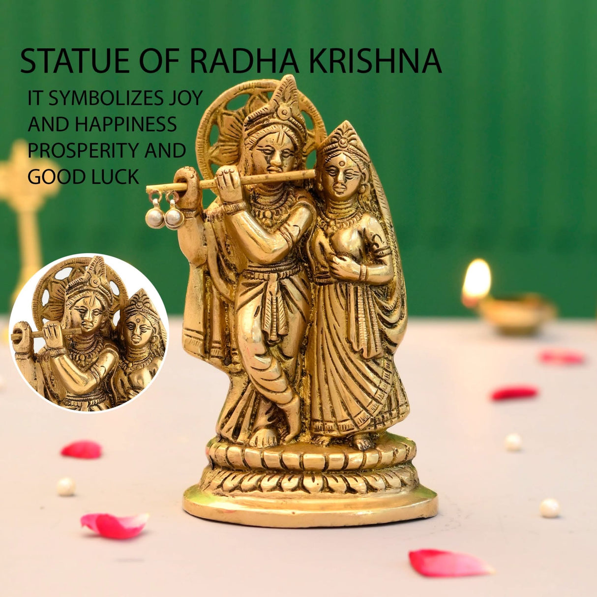 Brass Radha Krishna Statue Hindu God Religious Lord Krishna with Radha Rani Murti Idol - Sculpture for Home Temple Mandir Pooja Decor - Decorative Showpiece Housewarming Gift (5.5 Inches) - LoveNspire