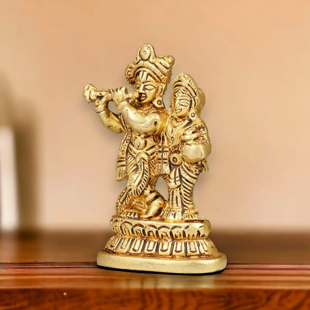 Brass Radha Krishna Statue Hindu God Religious Small Lord Krishna with Radha Rani Murti Idol - Sculpture for Home Temple Mandir Pooja Decor - Showpiece Housewarming Gift (3.5 Inches) - LoveNspire