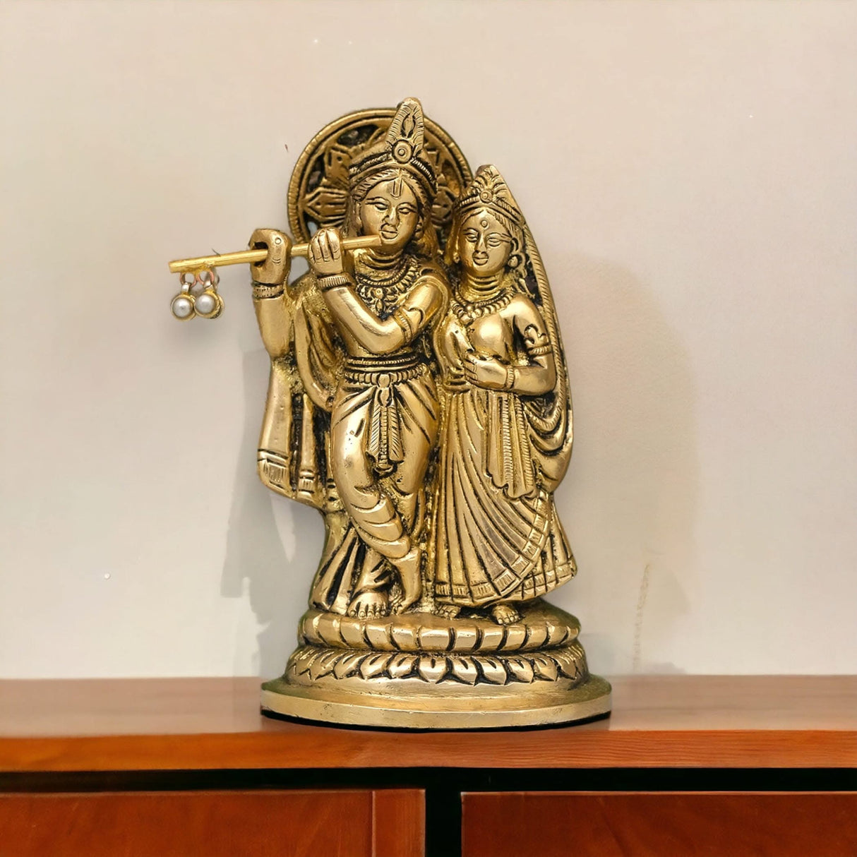 Brass Radha Krishna Statue Hindu God Religious Lord Krishna with Radha Rani Murti Idol - Sculpture for Home Temple Mandir Pooja Decor - Decorative Showpiece Housewarming Gift (5.5 Inches) - LoveNspire
