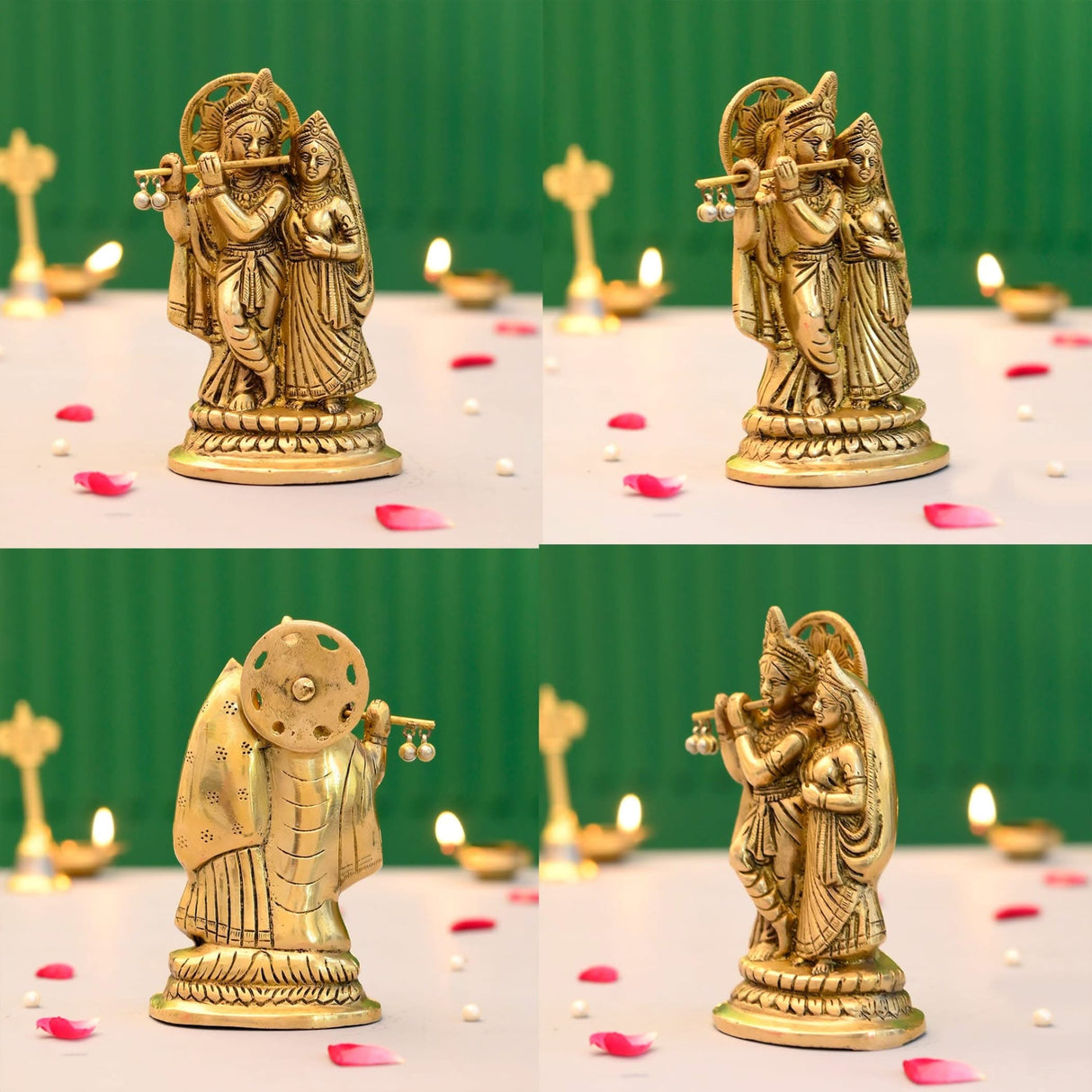 Brass Radha Krishna Statue Hindu God Religious Lord Krishna with Radha Rani Murti Idol - Sculpture for Home Temple Mandir Pooja Decor - Decorative Showpiece Housewarming Gift (5.5 Inches) - LoveNspire
