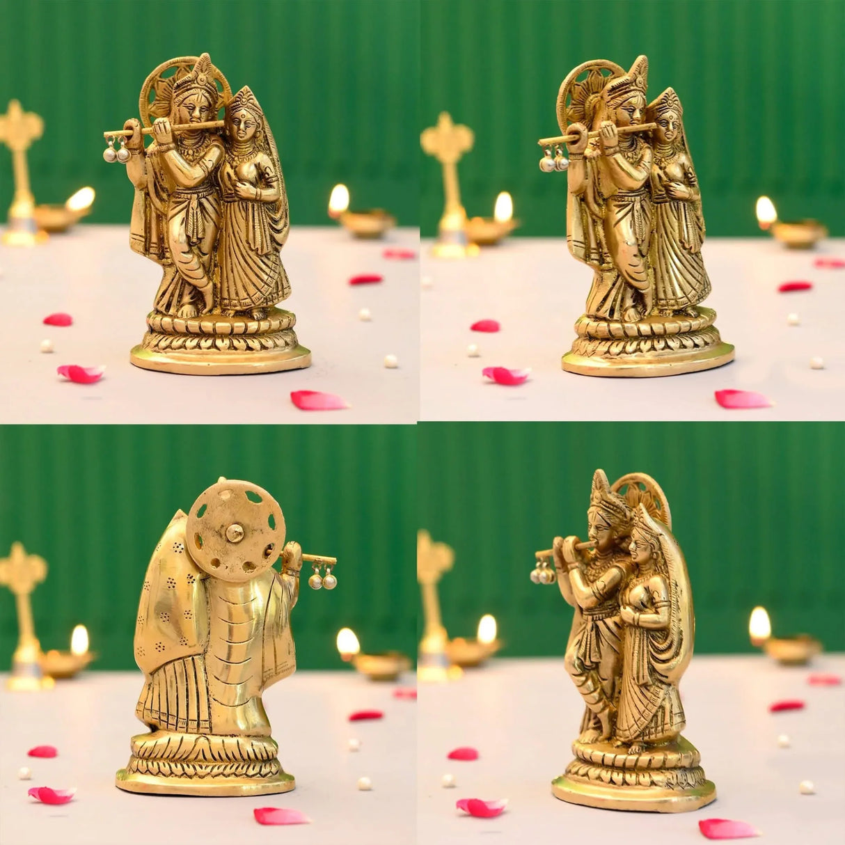Brass Radha Krishna Statue Hindu God Religious Lord Krishna with Radha Rani Murti Idol - Sculpture for Home Temple Mandir Pooja Decor - Decorative Showpiece Housewarming Gift (5.5 Inches) - LoveNspire