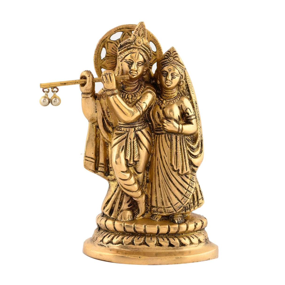 Brass Radha Krishna Statue Hindu God Religious Lord Krishna with Radha Rani Murti Idol - Sculpture for Home Temple Mandir Pooja Decor - Decorative Showpiece Housewarming Gift (5.5 Inches) - LoveNspire