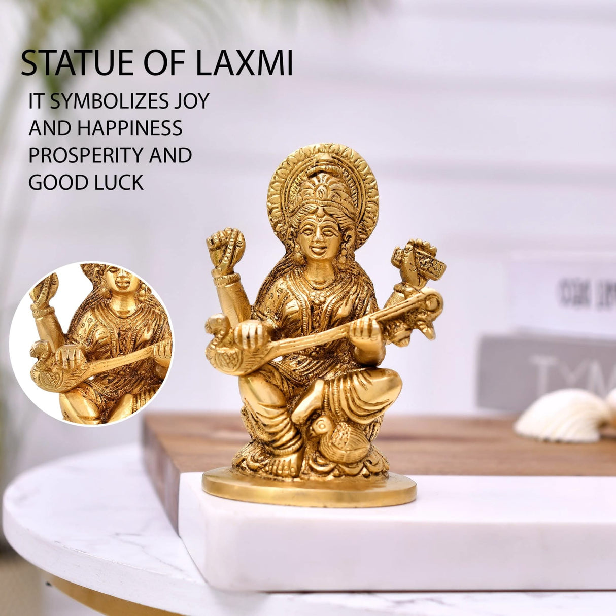 Brass Saraswati Statue Hindu Goddess of Knowledge Religious Beautiful Sitting on Lotus Saraswati Idol Sculpture for Basant Panchmi Home Temple Mandir Decor - Teacher’s Day Gift - LoveNspire
