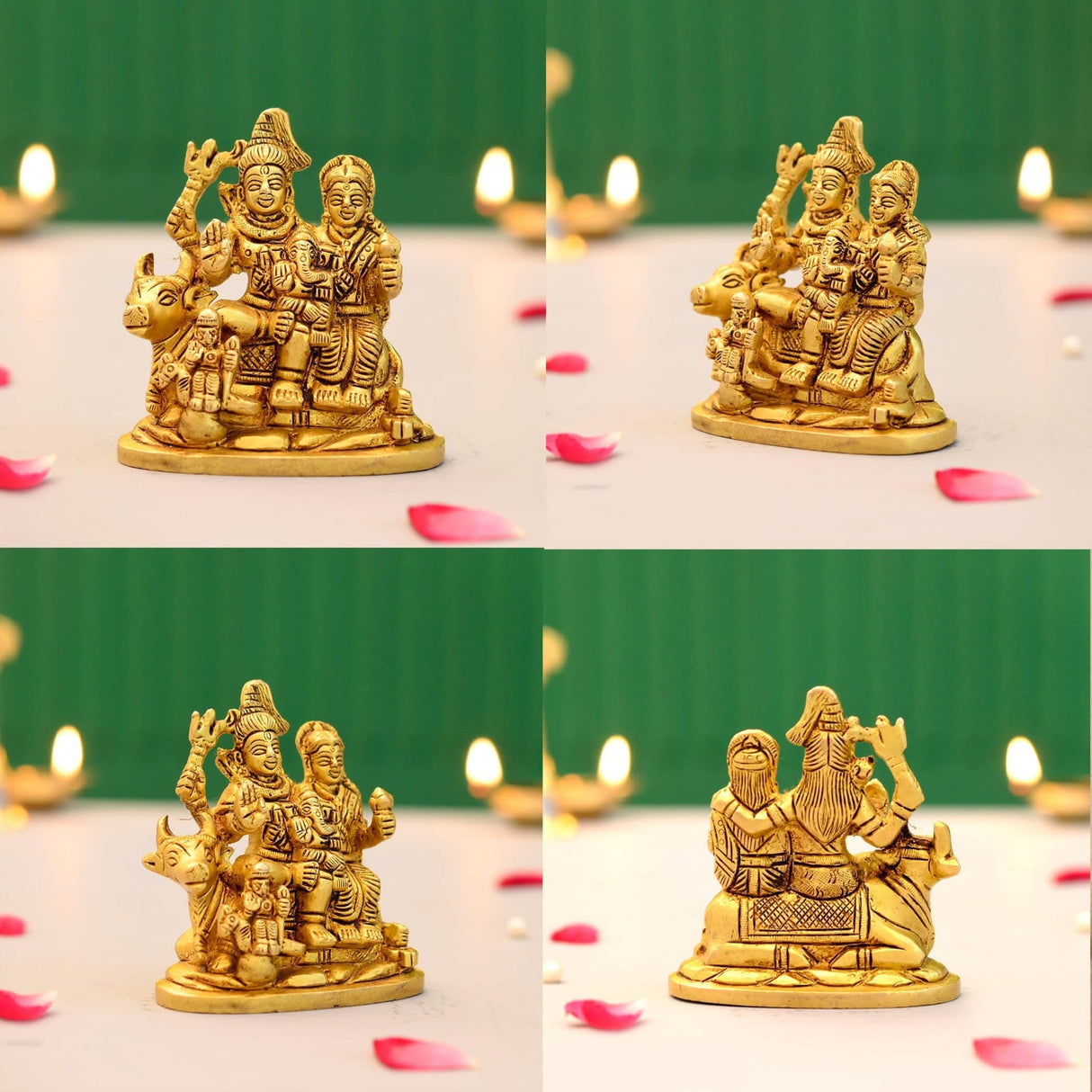 Brass Shiv Parivar Idol Statue Hindu God Shiva Parvati Ganesha Kartikeya Nandi Family Murti Sculpture - Pooja Home Temple Mandir Decor - Decorative Showpiece Housewarming Gift (3.7 Inches) - LoveNspire