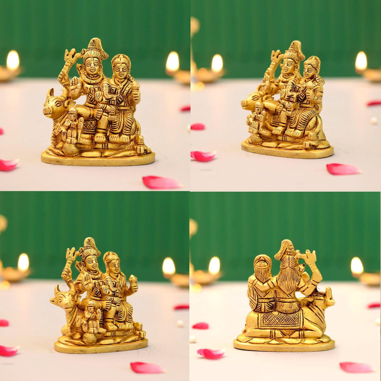 Brass Shiv Parivar Idol Statue Hindu God Shiva Parvati Ganesha Kartikeya Nandi Family Murti Sculpture - Pooja Home Temple Mandir Decor - Decorative Showpiece Housewarming Gift (3.7 Inches) - LoveNspire