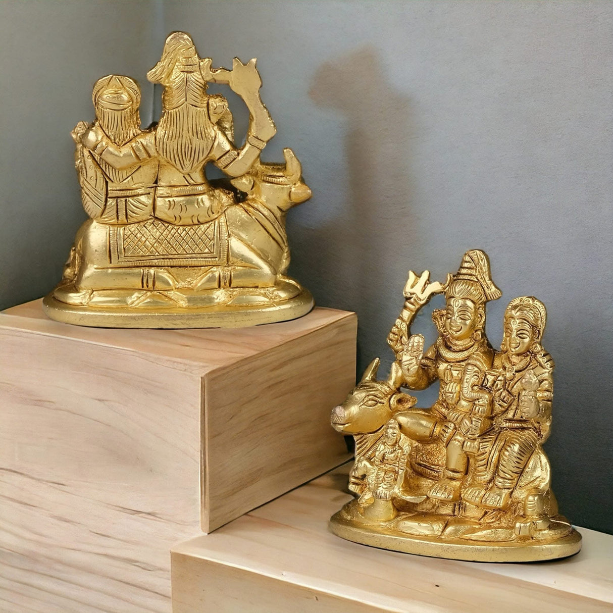 Brass Shiv Parivar Idol Statue Hindu God Shiva Parvati Ganesha Kartikeya Nandi Family Murti Sculpture - Pooja Home Temple Mandir Decor - Decorative Showpiece Housewarming Gift (3.7 Inches) - LoveNspire