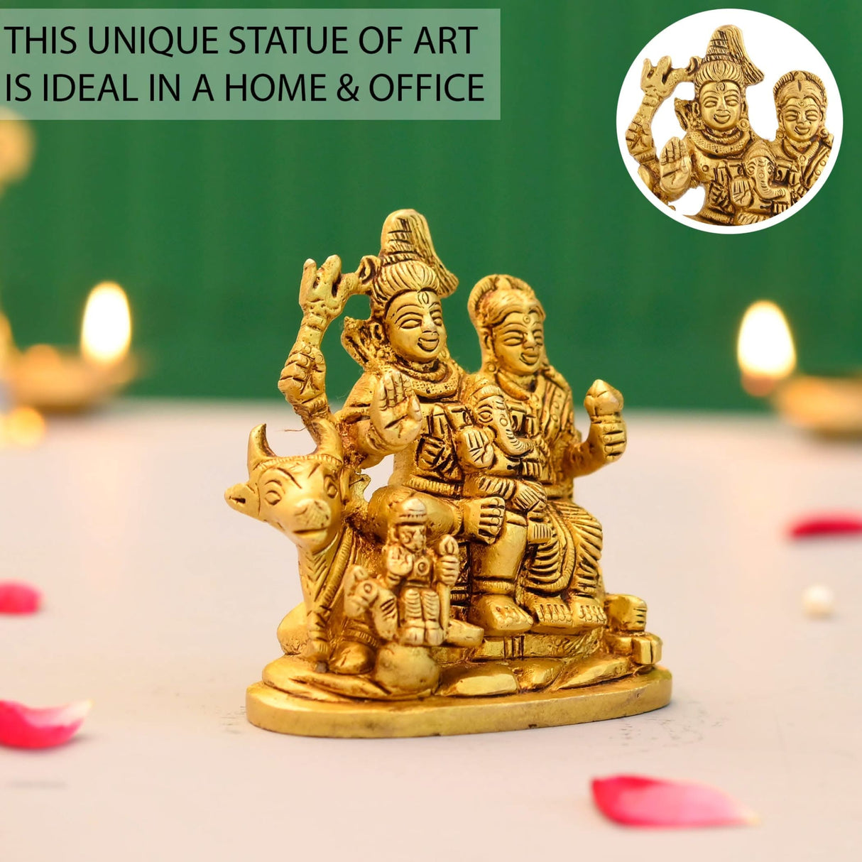 Brass Shiv Parivar Idol Statue Hindu God Shiva Parvati Ganesha Kartikeya Nandi Family Murti Sculpture - Pooja Home Temple Mandir Decor - Decorative Showpiece Housewarming Gift (3.7 Inches) - LoveNspire