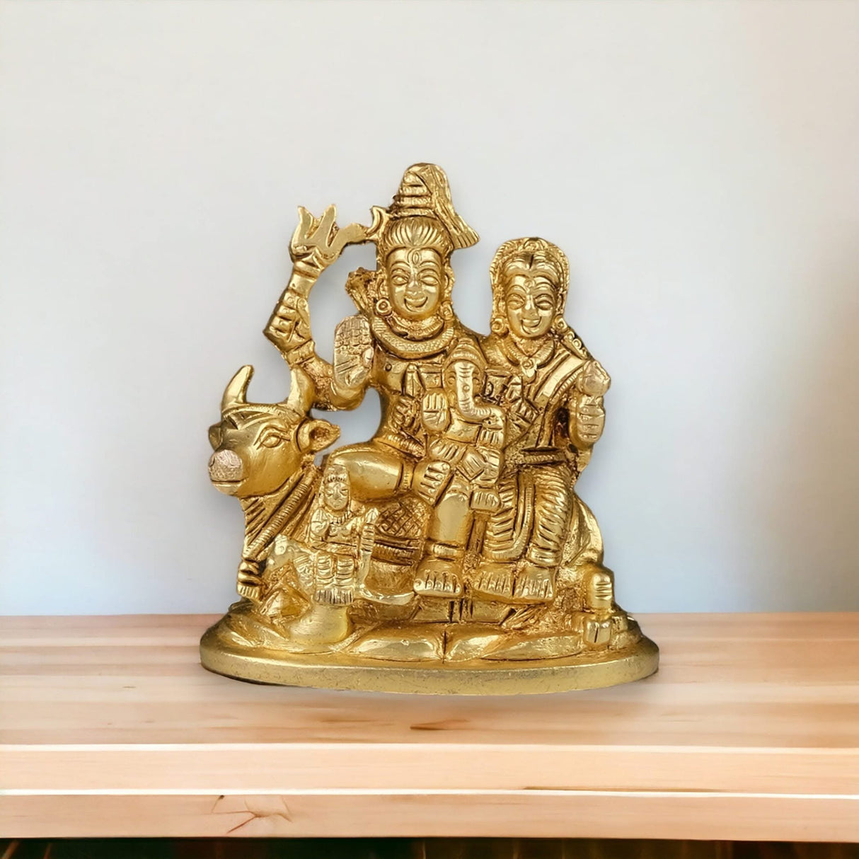 Brass Shiv Parivar Idol Statue Hindu God Shiva Parvati Ganesha Kartikeya Nandi Family Murti Sculpture - Pooja Home Temple Mandir Decor - Decorative Showpiece Housewarming Gift (3.7 Inches) - LoveNspire