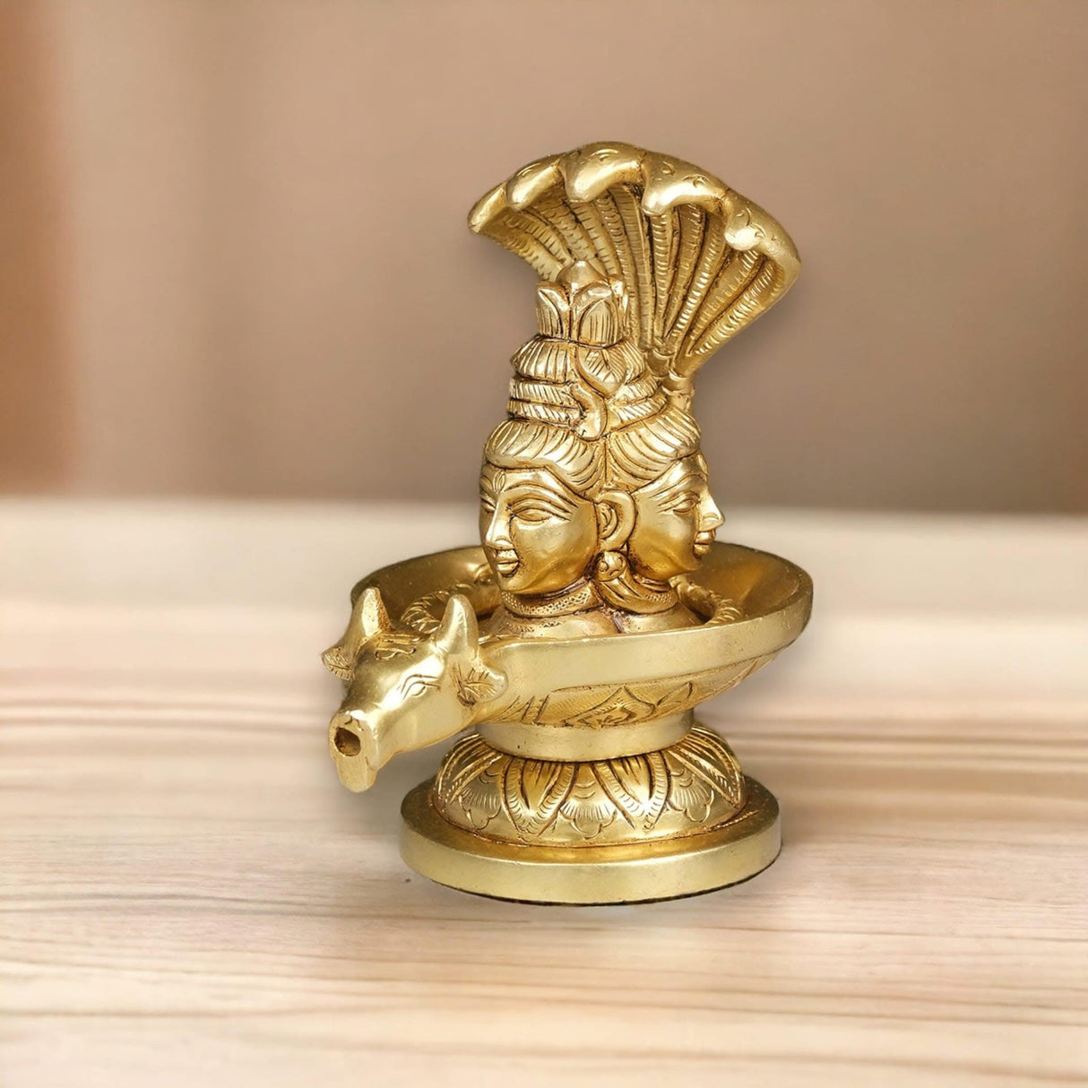 Brass Shiva Lingam Tripindi Shivling with Sheshnag for Hindu Festive Pooja Maha Shivratri Indian Puja Home Temple Mandir Decor - Lord Shiva Om Sculpture (5.5 Inch) - LoveNspire