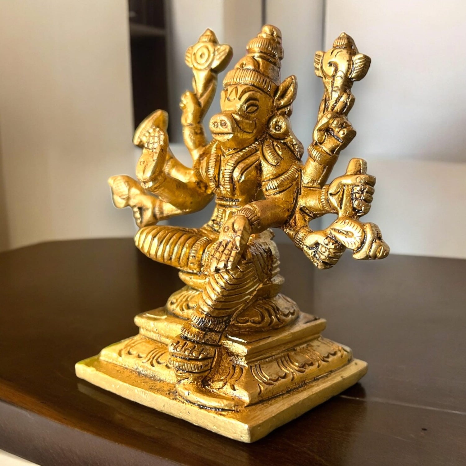 Brass Varahi Devi Statue Hindu Goddess Deity Matrikas Dandini Varahi Amman Idol for Pooja Room Home Temple Lord Vishnu’s Varaha Avatar - Housewarming Navaratri Gift (3 Inches) - LoveNspire
