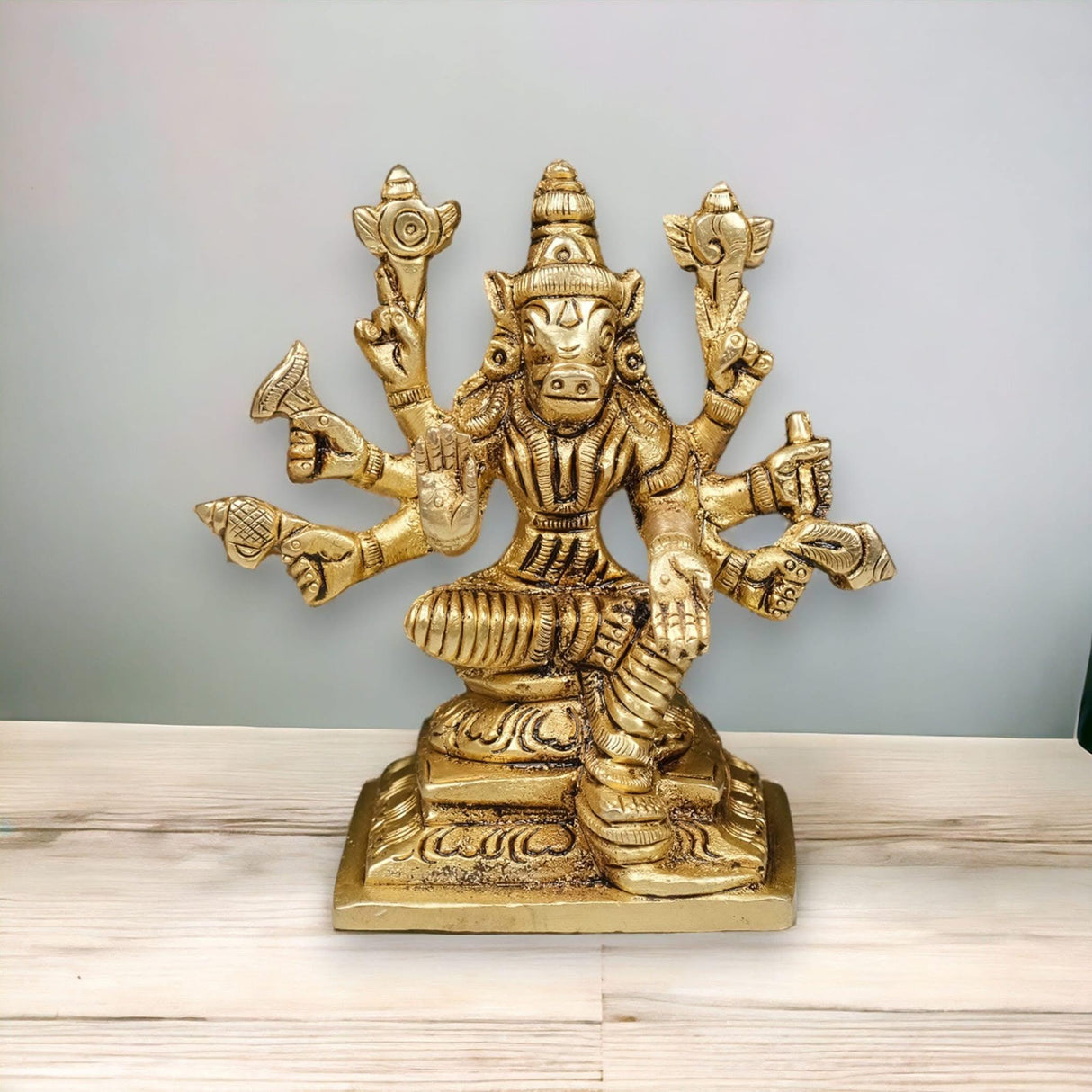 Brass Varahi Devi Statue Hindu Goddess Deity Matrikas Dandini Varahi Amman Idol for Pooja Room Home Temple Lord Vishnu’s Varaha Avatar - Housewarming Navaratri Gift (3 Inches) - LoveNspire