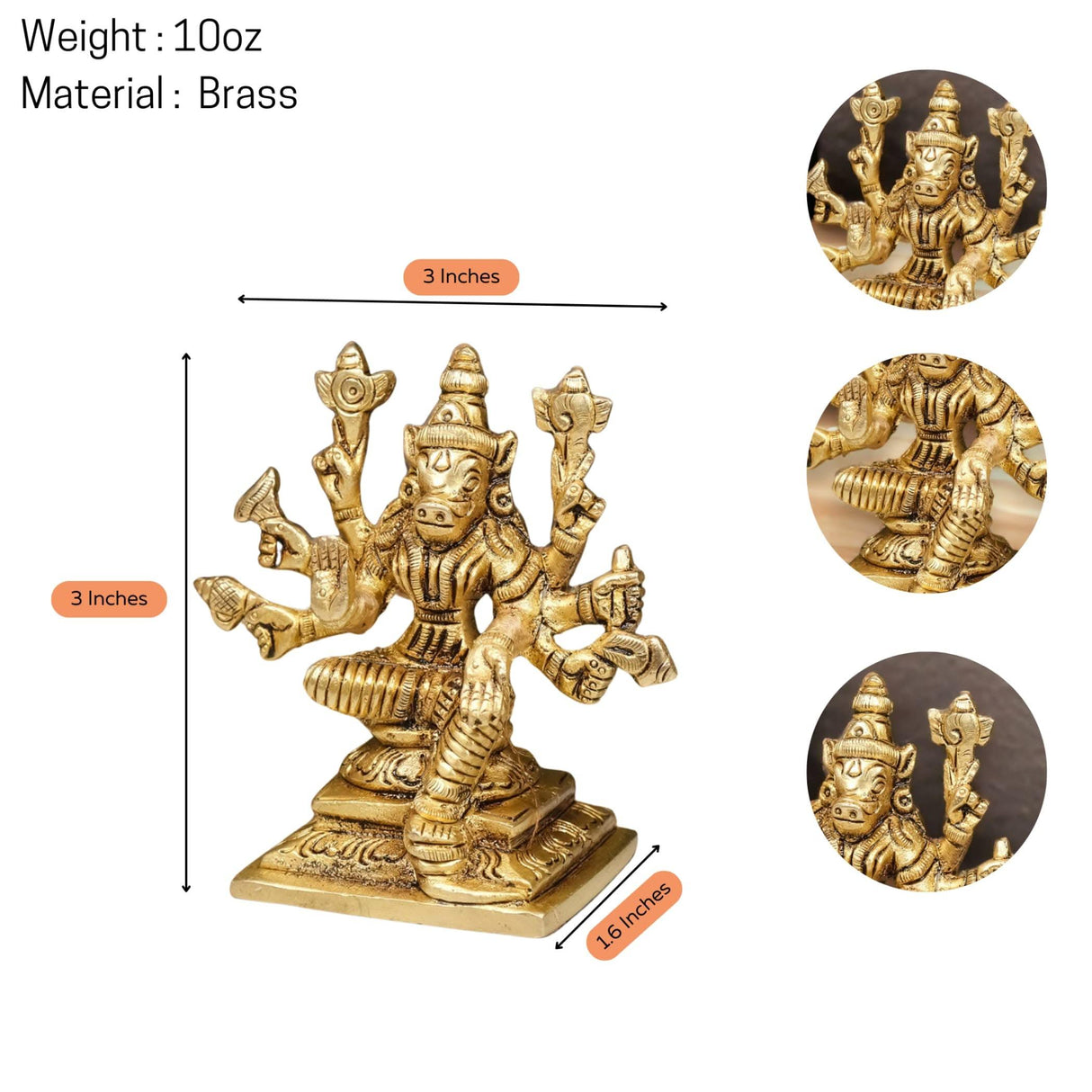 Brass Varahi Devi Statue Hindu Goddess Deity Matrikas Dandini Varahi Amman Idol for Pooja Room Home Temple Lord Vishnu’s Varaha Avatar - Housewarming Navaratri Gift (3 Inches) - LoveNspire