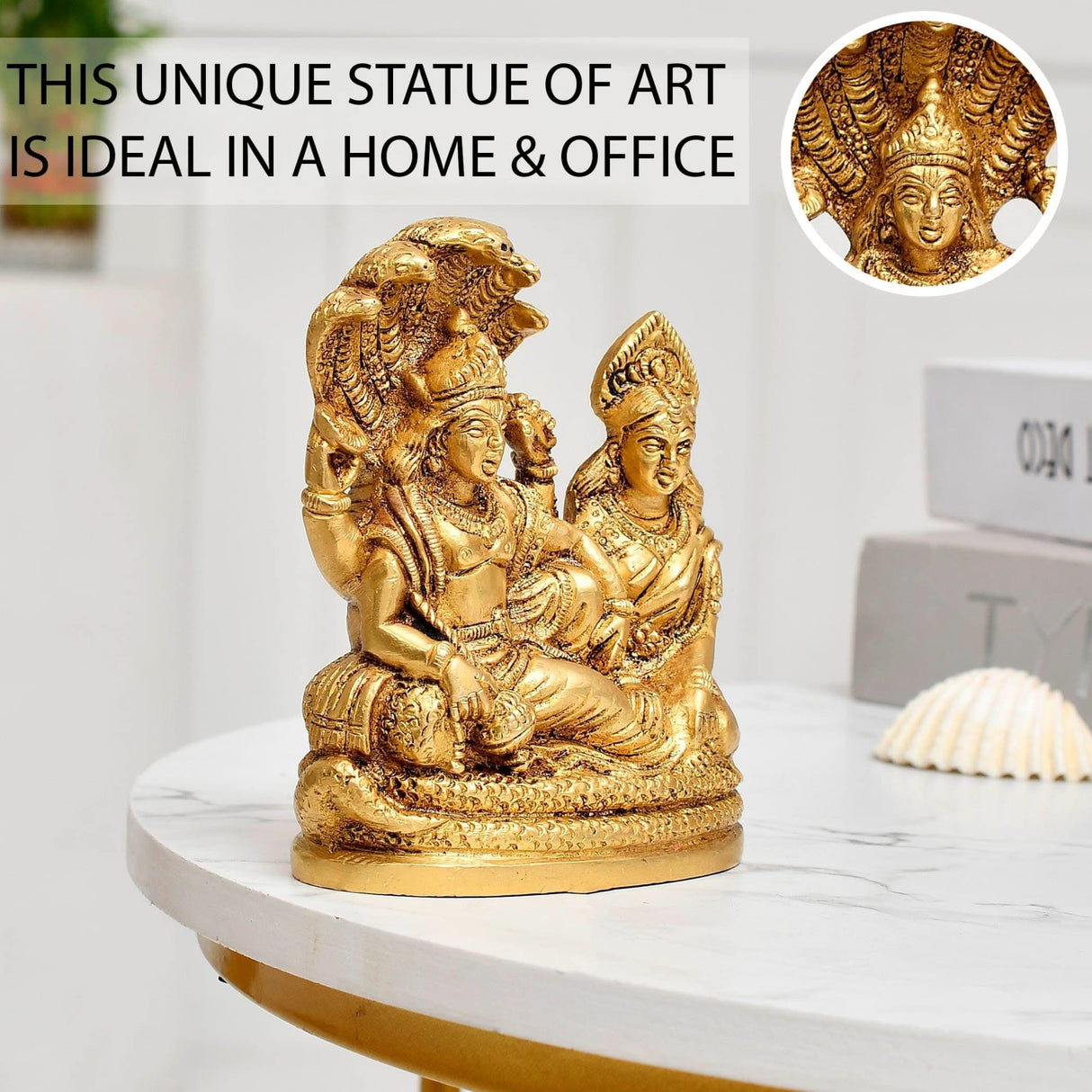 Lord Vishnu and Lakshmi Ji Brass Statue Rest Upon Shesha Naag Hindu God Goddess Religious Idol Figurines for Mandir Pooja Home Temple Diwali Puja - Housewarming Gift - LoveNspire