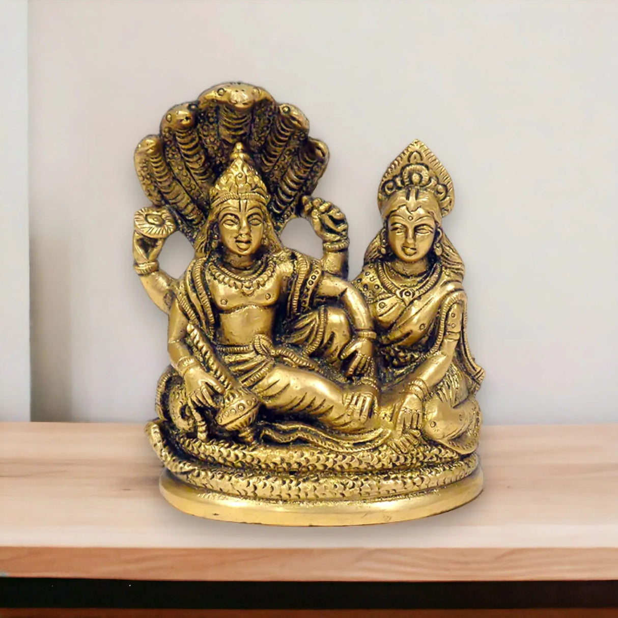 Lord Vishnu and Lakshmi Ji Brass Statue Rest Upon Shesha Naag Hindu God Goddess Religious Idol Figurines for Mandir Pooja Home Temple Diwali Puja - Housewarming Gift - LoveNspire