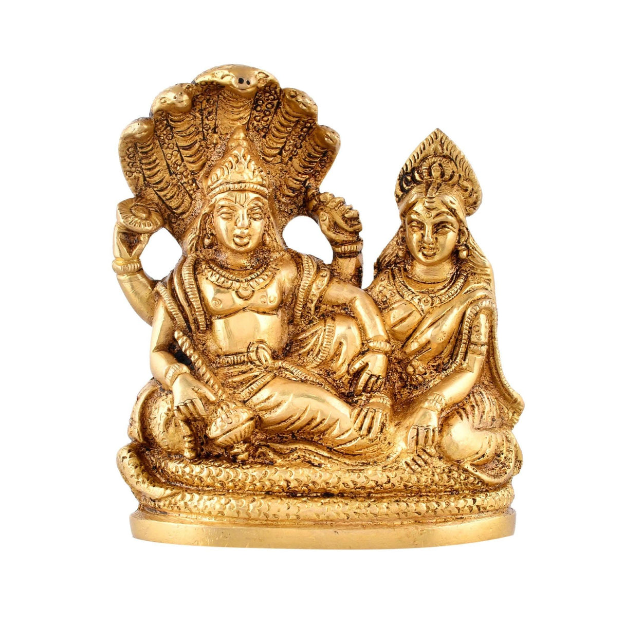 Lord Vishnu and Lakshmi Ji Brass Statue Rest Upon Shesha Naag Hindu God Goddess Religious Idol Figurines for Mandir Pooja Home Temple Diwali Puja - Housewarming Gift - LoveNspire