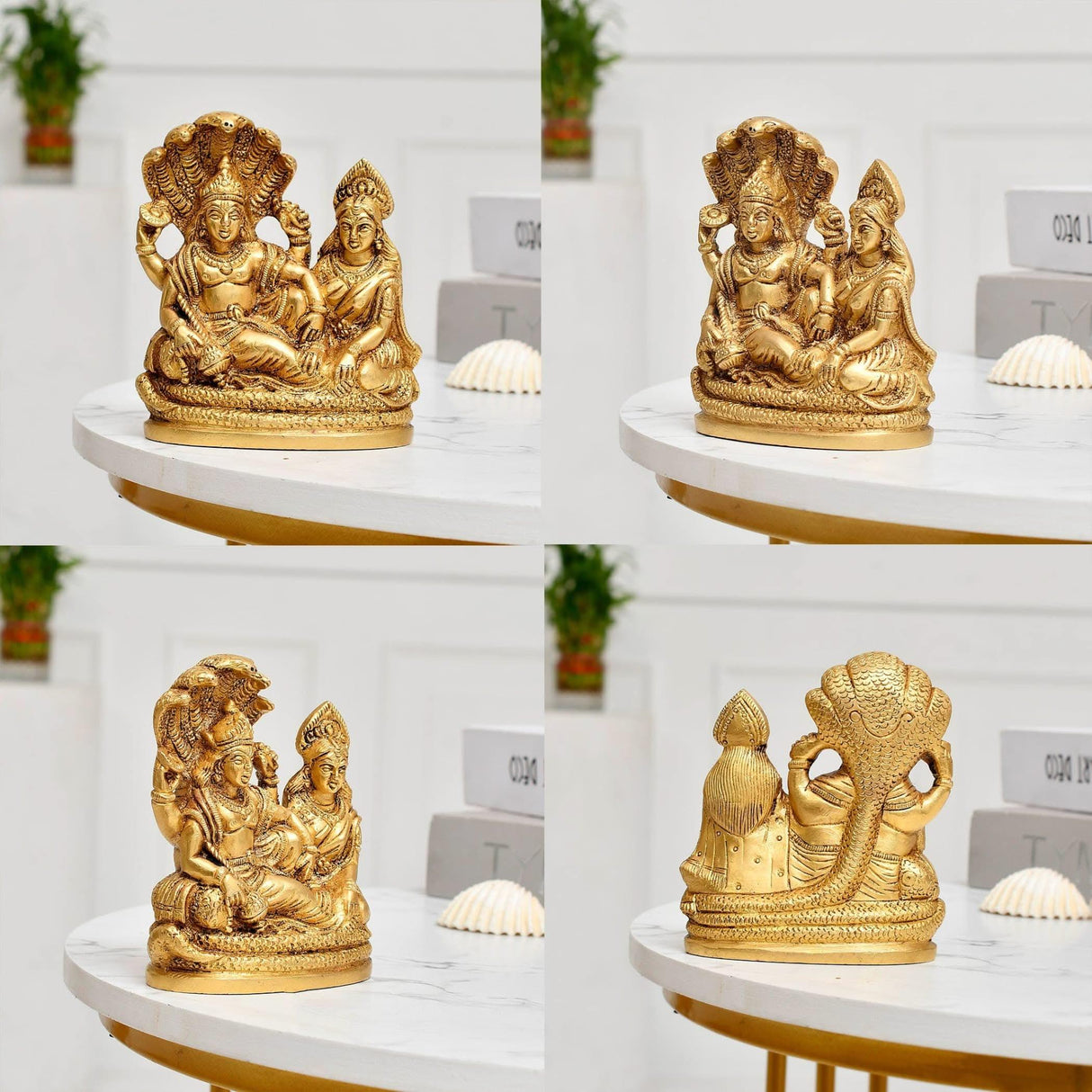 Lord Vishnu and Lakshmi Ji Brass Statue Rest Upon Shesha Naag Hindu God Goddess Religious Idol Figurines for Mandir Pooja Home Temple Diwali Puja - Housewarming Gift - LoveNspire