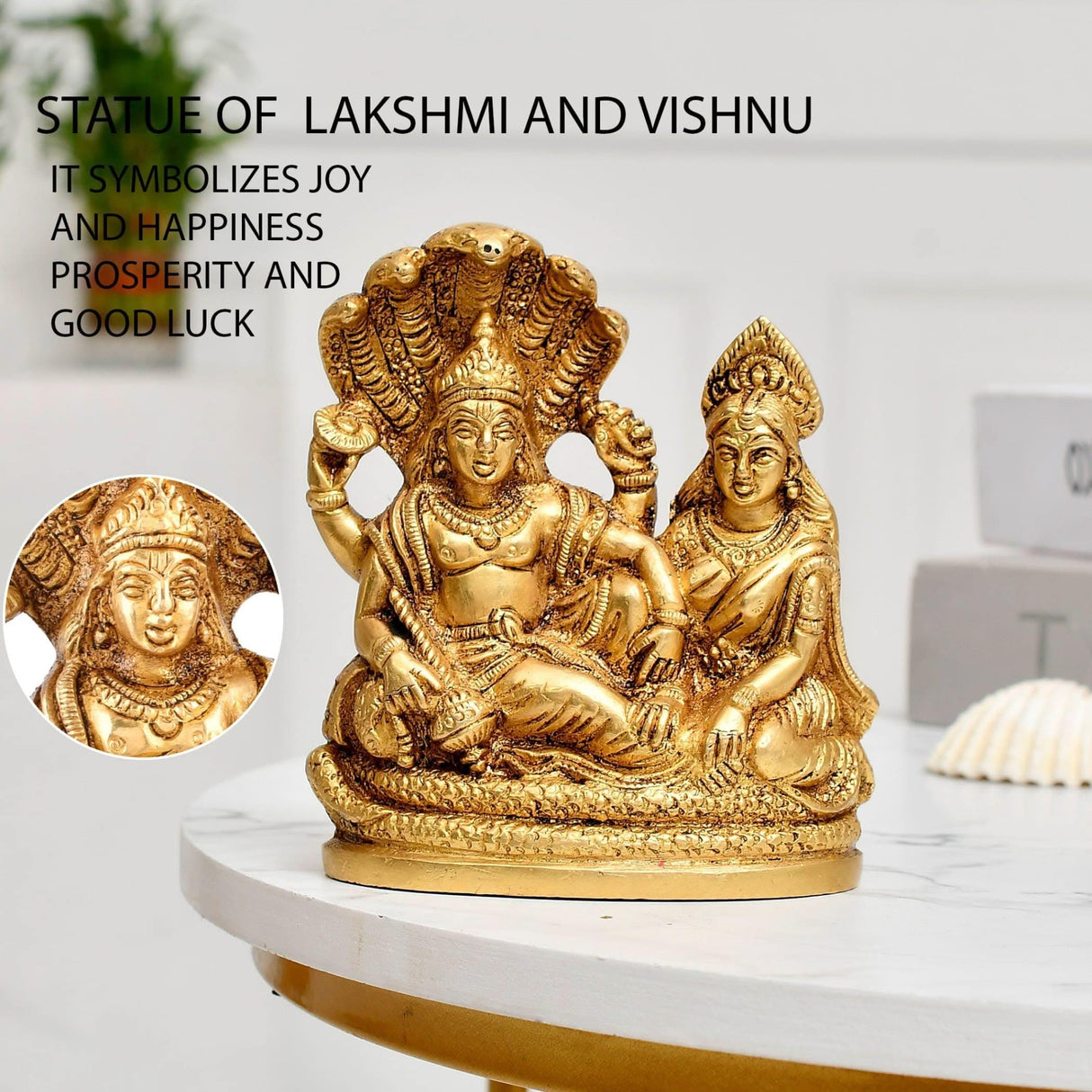 Lord Vishnu and Lakshmi Ji Brass Statue Rest Upon Shesha Naag Hindu God Goddess Religious Idol Figurines for Mandir Pooja Home Temple Diwali Puja - Housewarming Gift - LoveNspire