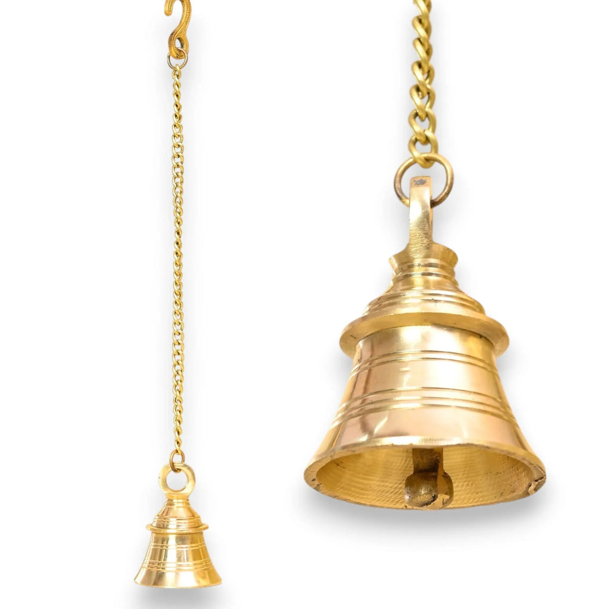 Hanging Brass Bell Hindu Religious Temple Pooja Ghanti with Chain Indian Mandir Decor Wall Mounted Temple Ghanta Ritual Outdoor Indoor Jingle Bell Housewarming Gift - LoveNspire