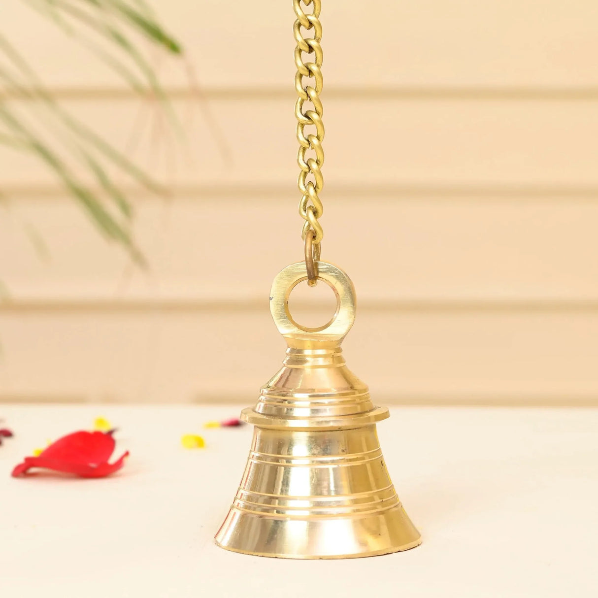 Hanging Brass Bell Hindu Religious Temple Pooja Ghanti with Chain Indian Mandir Decor Wall Mounted Temple Ghanta Ritual Outdoor Indoor Jingle Bell Housewarming Gift - LoveNspire
