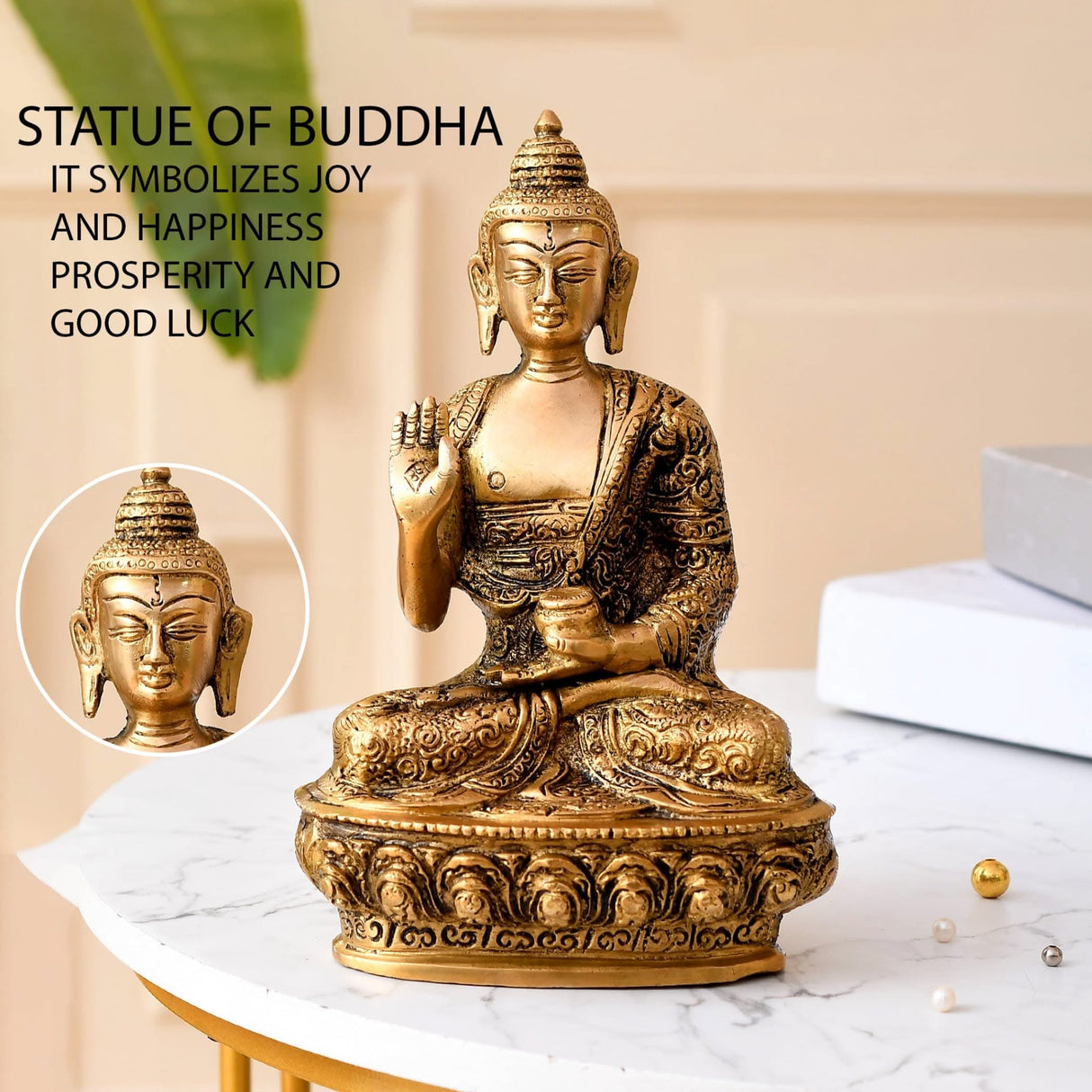 Buddha Statue 8 Inch Brass Buddha Idol Sculpture for Home Living Room Zen Decor - Perfect Gift for Spiritual Meditation Shrine - LoveNspire