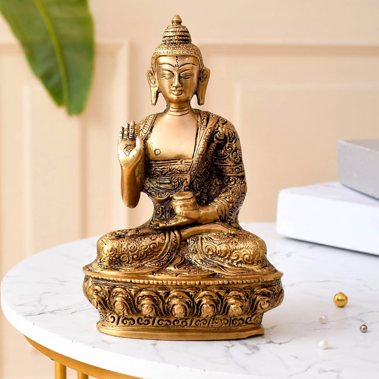 Buddha Statue 8 Inch Brass Buddha Idol Sculpture for Home Living Room Zen Decor - Perfect Gift for Spiritual Meditation Shrine - LoveNspire